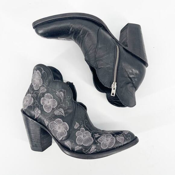 Old Gringo Black Pansy II Floral Embroidered Western Cowgirl Ankle Boot size 6.5 - Picture 3 of 10